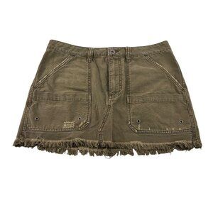 Free People Olive Denim Green Frayed Hem Mini Skirt Size 30 Cotton‎